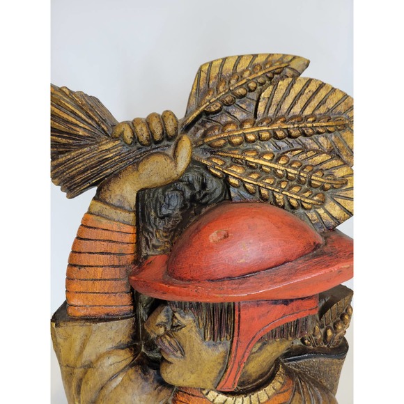 Vintage 1970s Vanguard Studios Man with Wheat Wood Carving Sculpture - Picture 9 of 9
